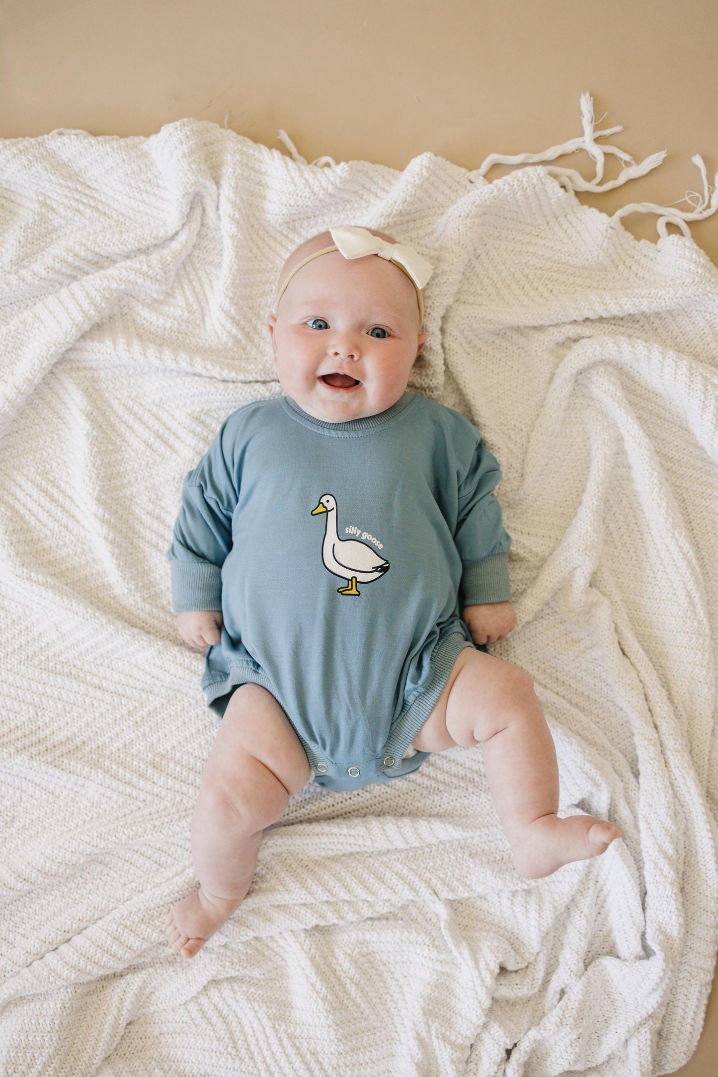 Silly Goose Bamboo Baby Romper - Teal or Blue - Infant Baby Toddler by Little Joy Co.