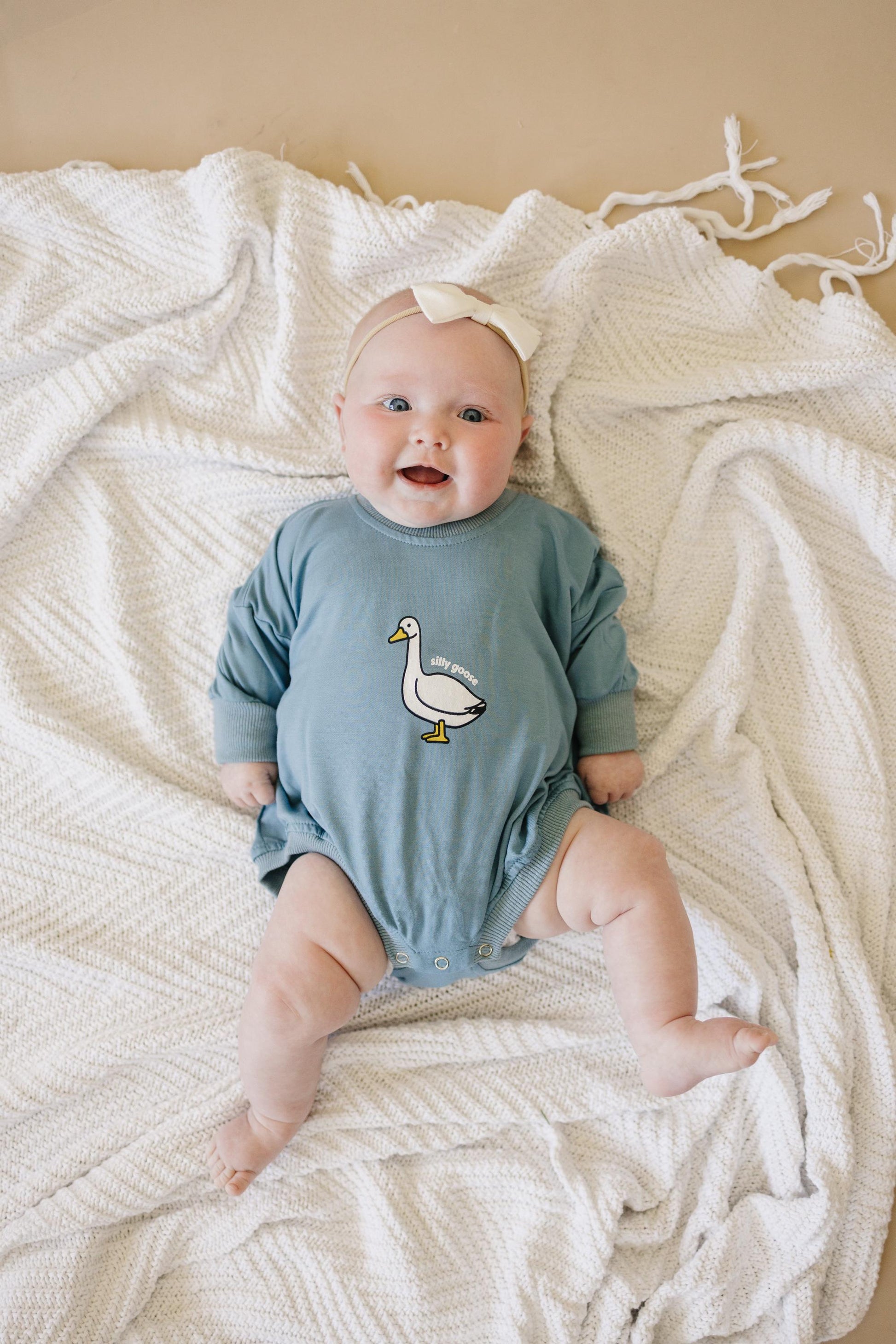 Silly Goose Bamboo Baby Romper - Teal or Blue - Infant Baby Toddler by Little Joy Co.