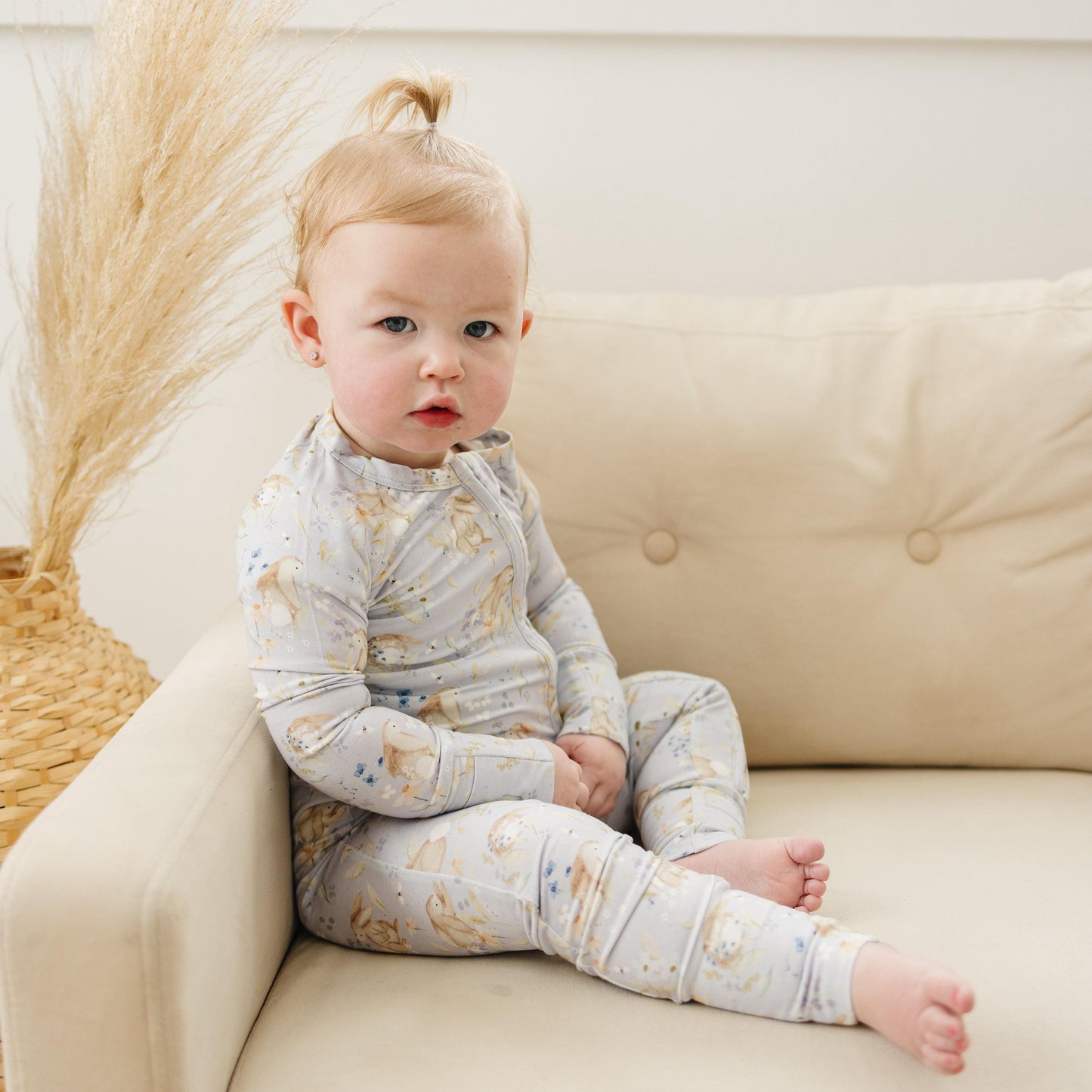 Bunny Blossoms Bamboo Zippy Romper by Little Joy Co., product view 2