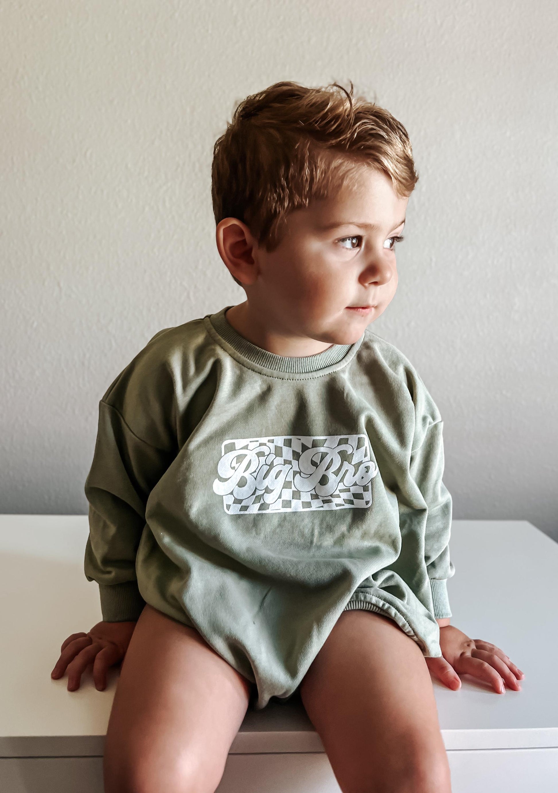 Big Brother Checkered Sweatshirt Romper: Baby Boy Outfit by Little Joy Co.