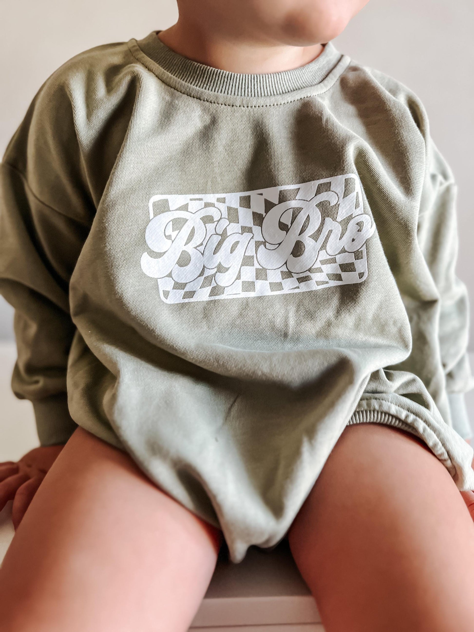 Big Brother Checkered Sweatshirt Romper: Baby Boy Outfit by Little Joy Co., product view 2