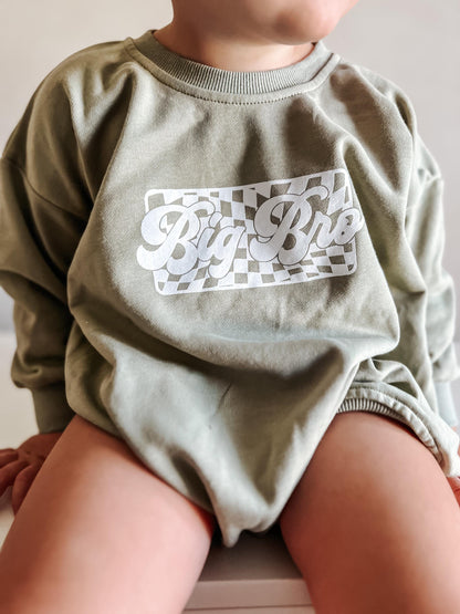 Big Brother Checkered Sweatshirt Romper: Baby Boy Outfit by Little Joy Co., product view 2