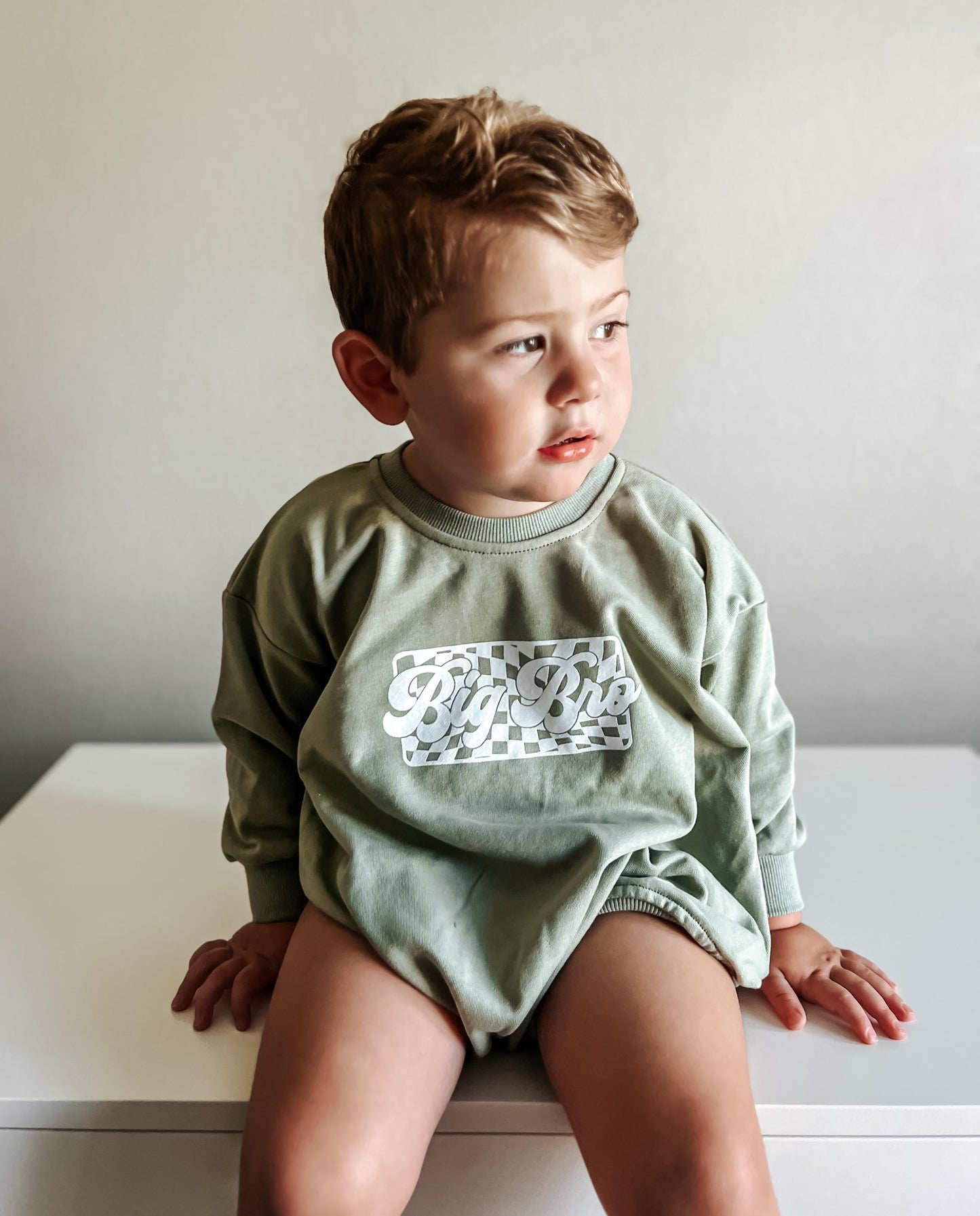 Big Brother Checkered Sweatshirt Romper: Baby Boy Outfit by Little Joy Co., product view 5