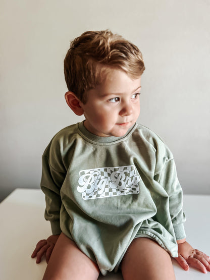 Big Brother Checkered Sweatshirt Romper: Baby Boy Outfit by Little Joy Co., product view 6