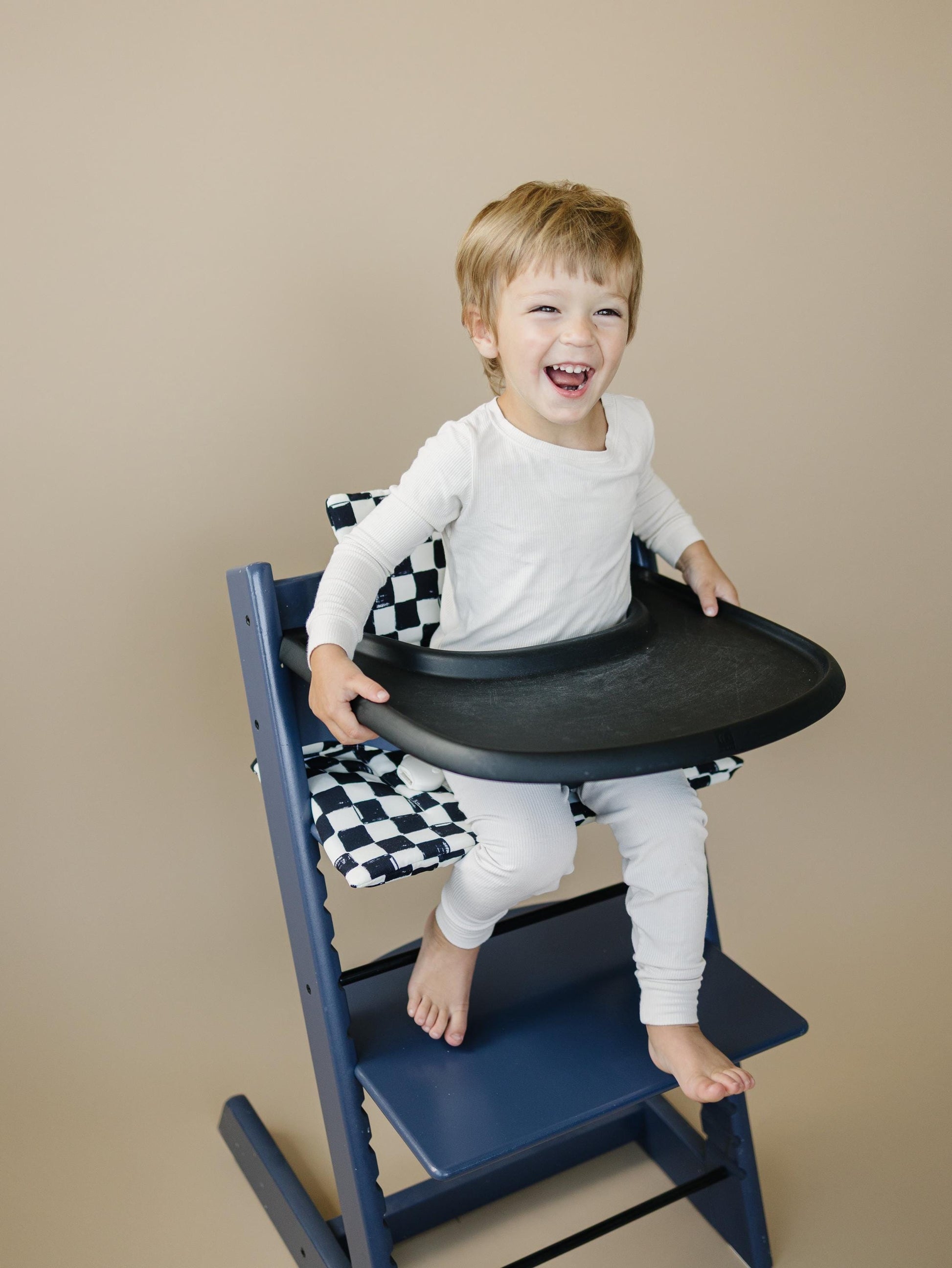 Black & White Checkered Highchair Cushion - Wipeable Stokke Tripp Trapp Cover by Little Joy Co., product view 2