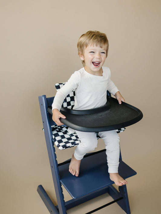 Black & White Checkered Highchair Cushion - Wipeable Stokke Tripp Trapp Cover by Little Joy Co., product view 2