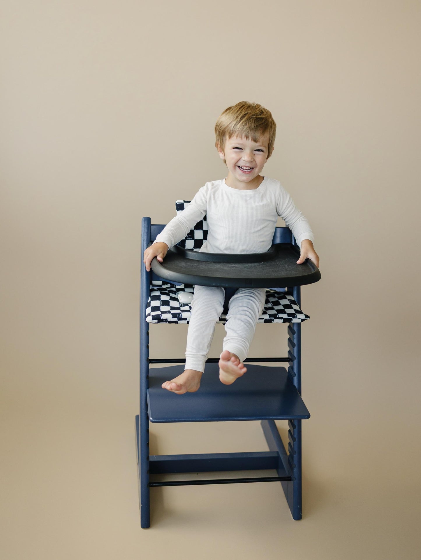 Black & White Checkered Highchair Cushion - Wipeable Stokke Tripp Trapp Cover by Little Joy Co., product view 4