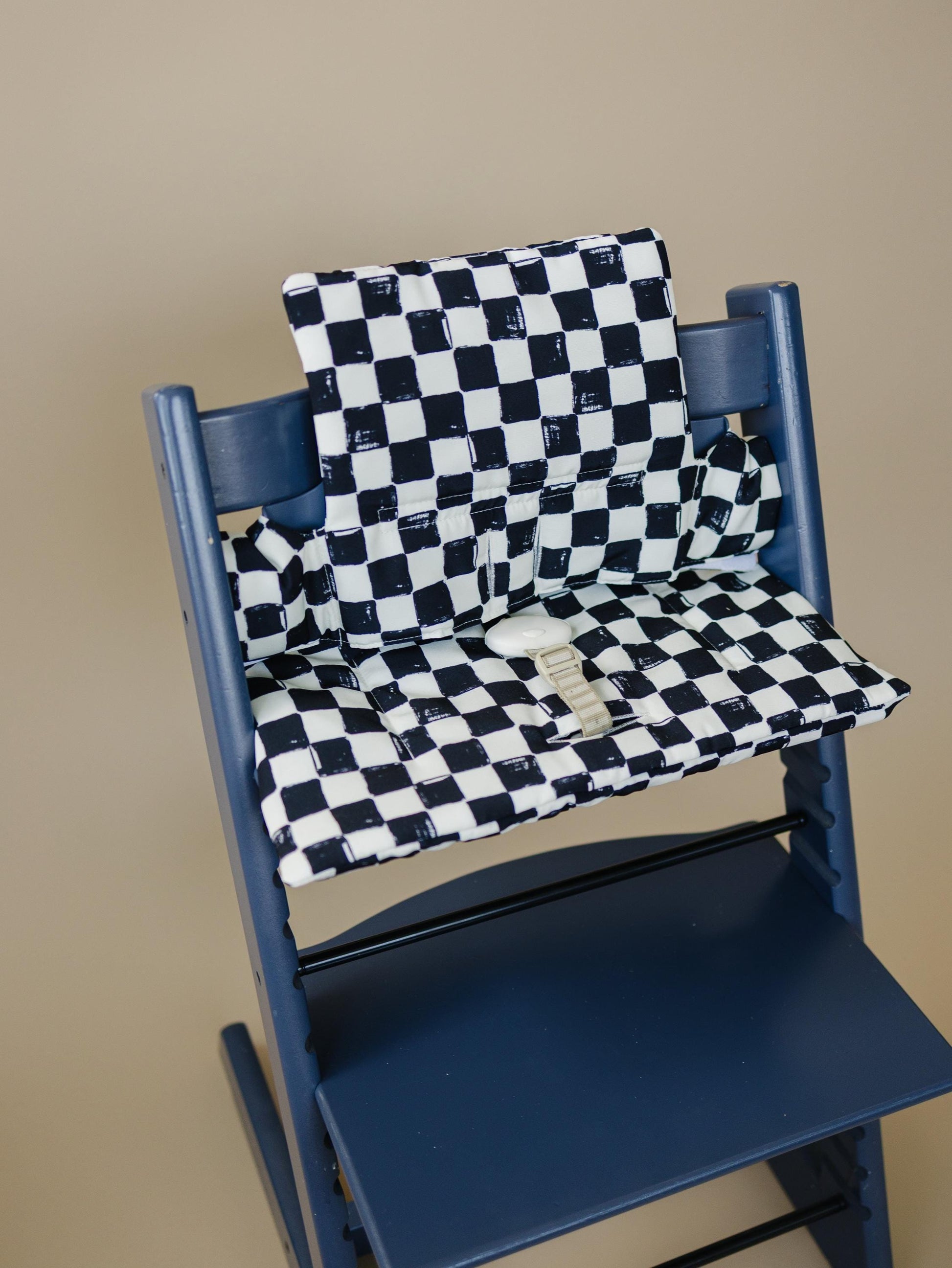 Black & White Checkered Highchair Cushion - Wipeable Stokke Tripp Trapp Cover by Little Joy Co., product view 5
