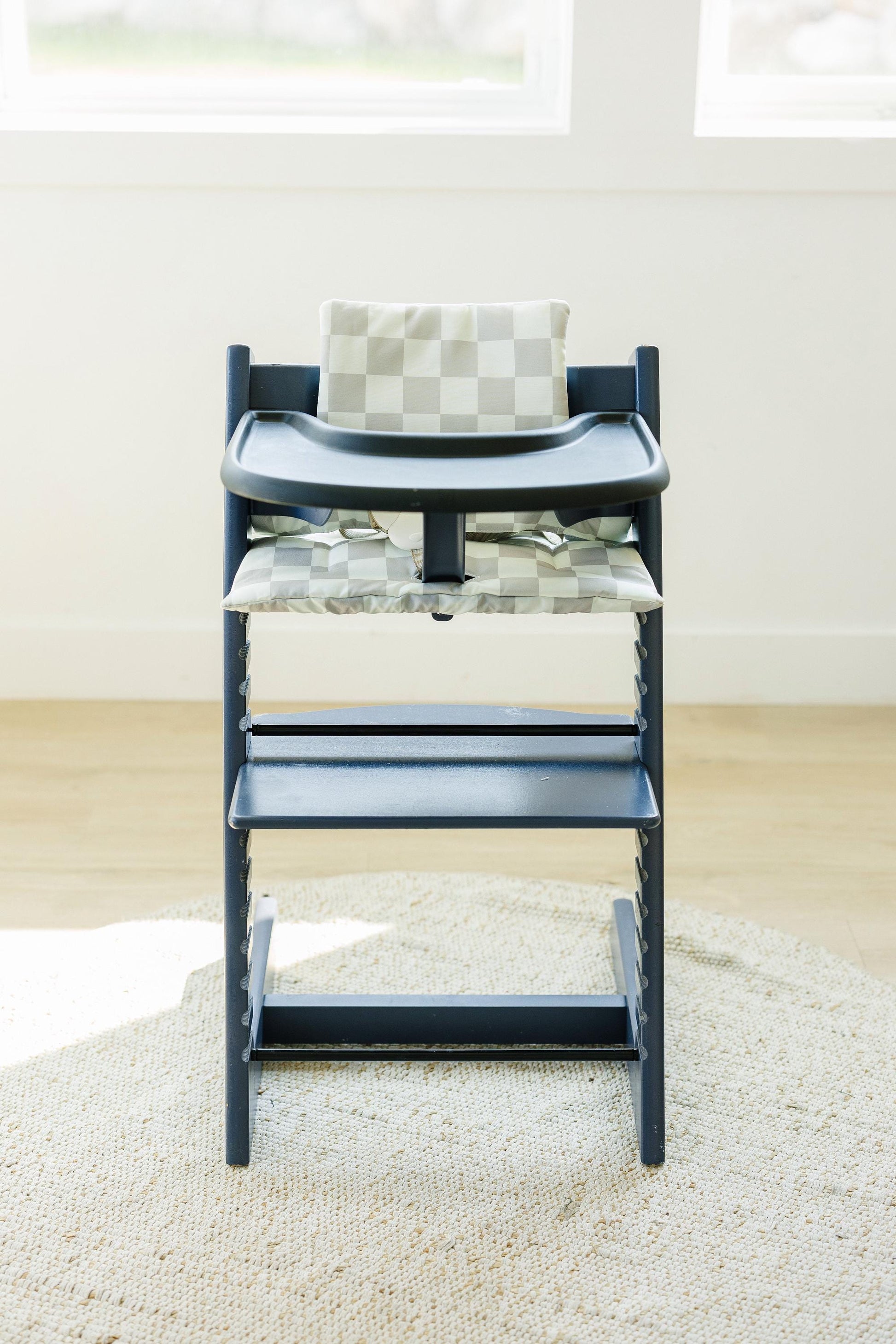 Wipeable Highchair Cushion for Stokke Tripp Trapp: Neutral Checkered Cover by Little Joy Co., product view 3