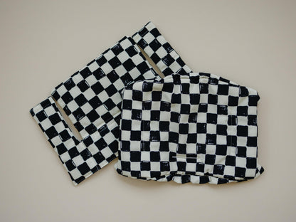 Black & White Checkered Highchair Cushion - Wipeable Stokke Tripp Trapp Cover by Little Joy Co., product view 3