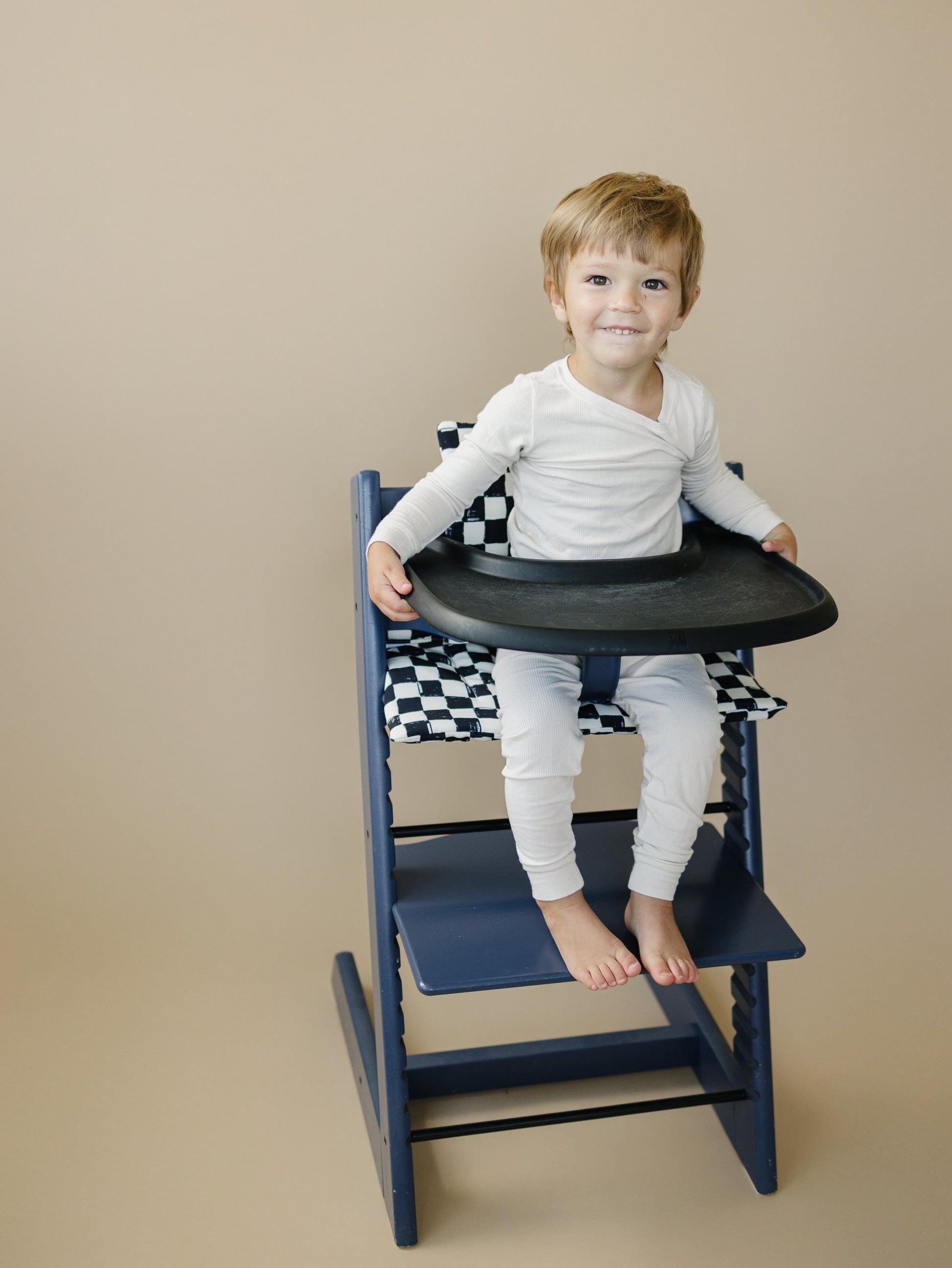 Black & White Checkered Highchair Cushion - Wipeable Stokke Tripp Trapp Cover by Little Joy Co., product view 7