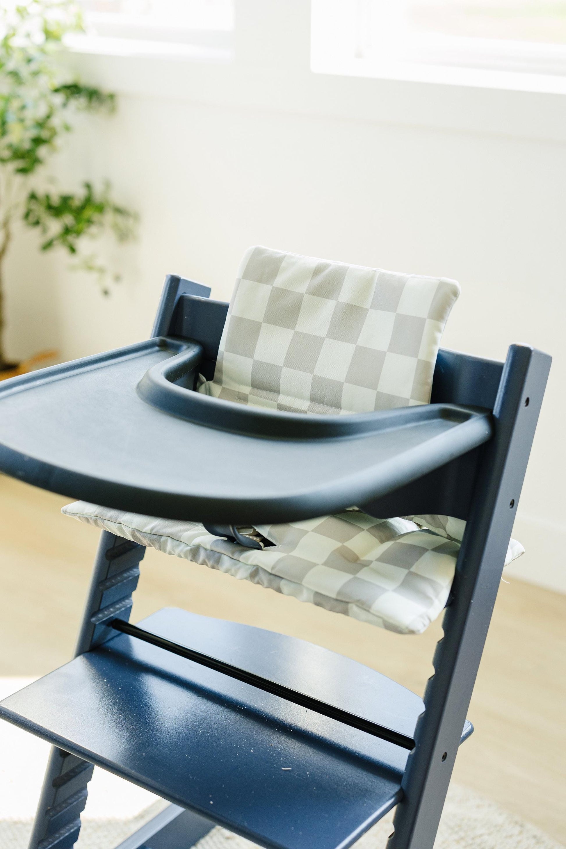 Wipeable Highchair Cushion for Stokke Tripp Trapp: Neutral Checkered Cover by Little Joy Co., product view 2