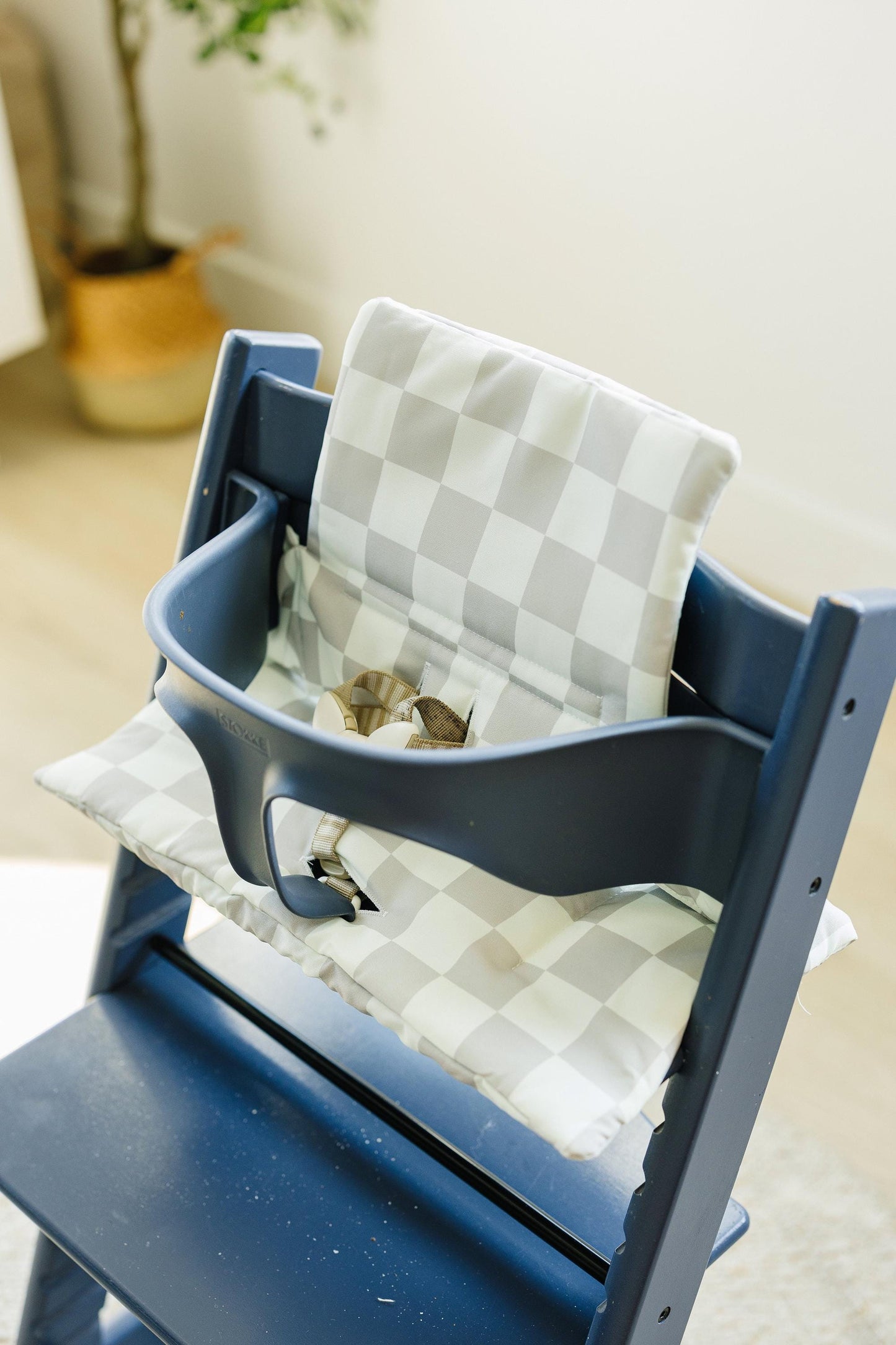 Wipeable Highchair Cushion for Stokke Tripp Trapp: Neutral Checkered Cover by Little Joy Co., product view 5