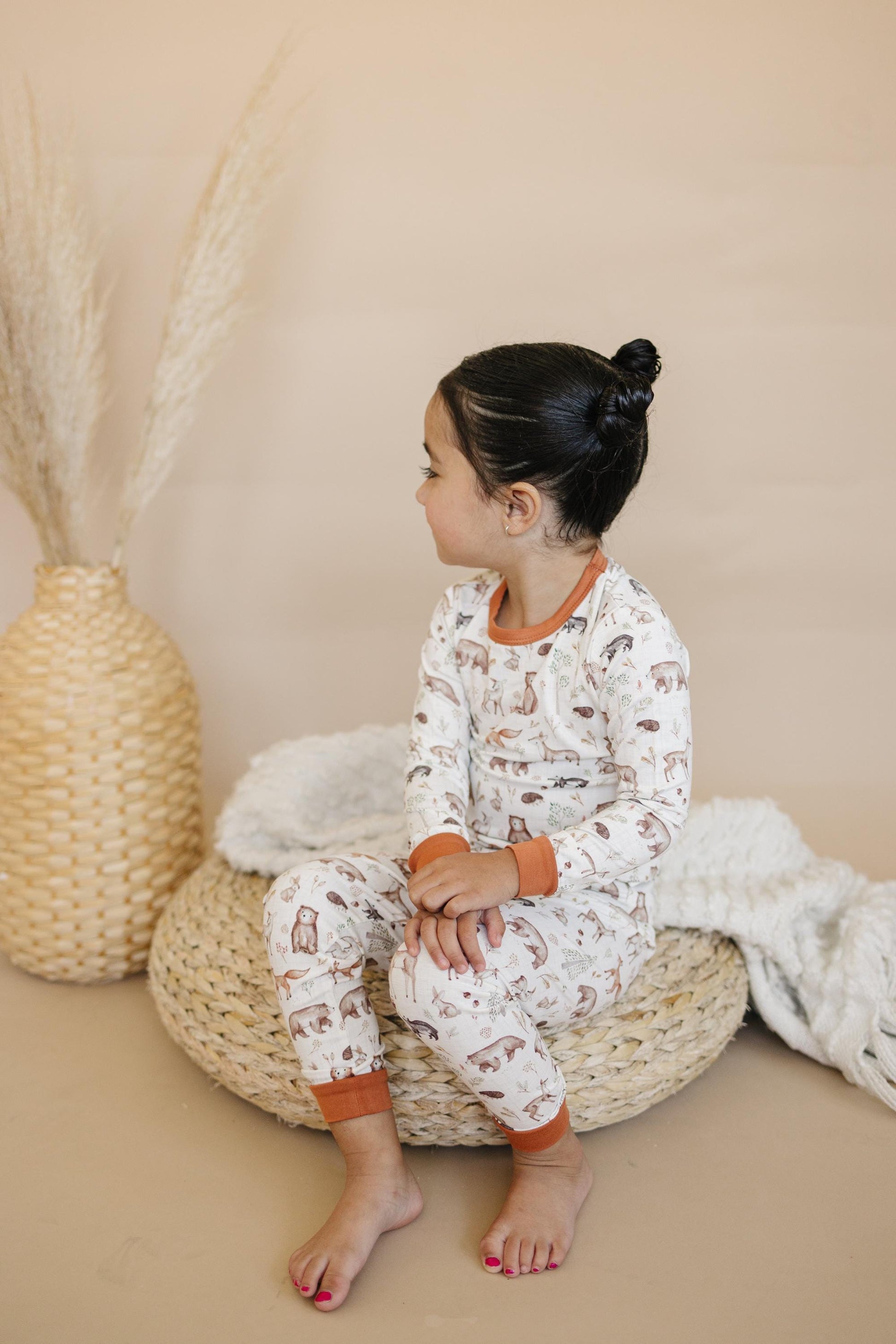 Forest Friends 2pc Bamboo Pajamas - Fall Woodland PJ Set for Toddlers and Kids by Little Joy Co., product view 4