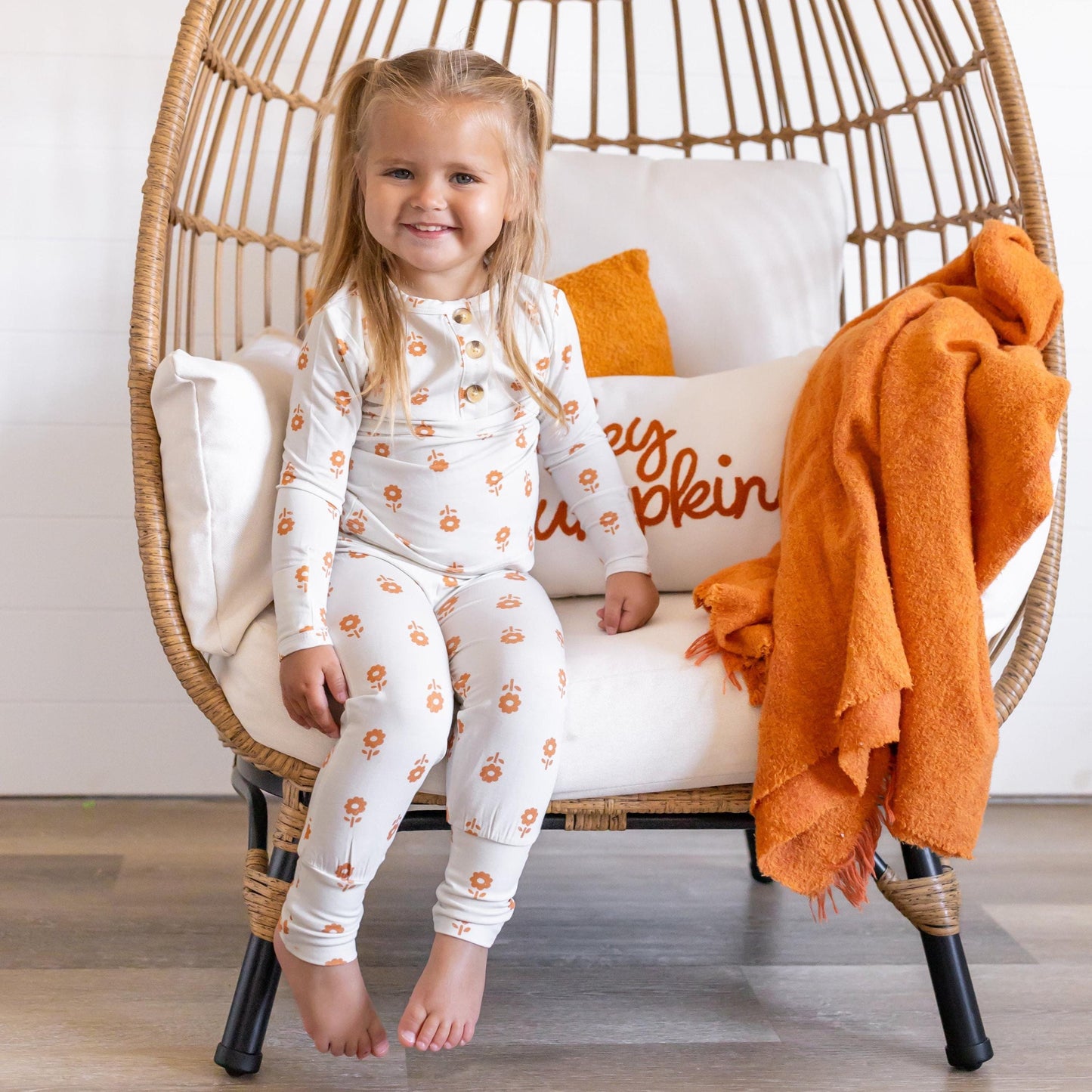 Pumpkin Posie Bamboo Pajamas: Fall Baby & Toddler PJs by Little Joy Co.