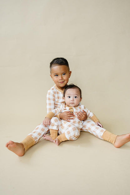 Golden Gingham 2pc Henley Bamboo Pajamas - Fall & Halloween Soft Baby PJs by Little Joy Co., product view 4