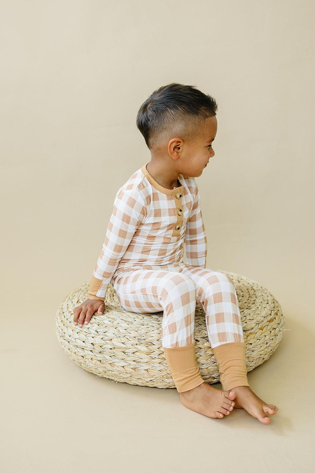 Golden Gingham 2pc Henley Bamboo Pajamas - Fall & Halloween Soft Baby PJs by Little Joy Co., product view 8