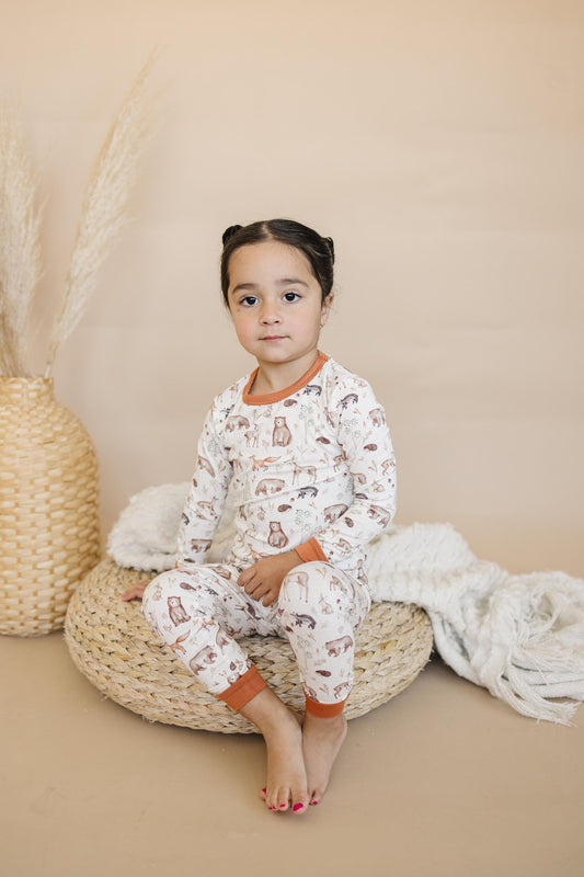 Forest Friends 2pc Bamboo Pajamas - Fall Woodland PJ Set for Toddlers and Kids by Little Joy Co., product view 2