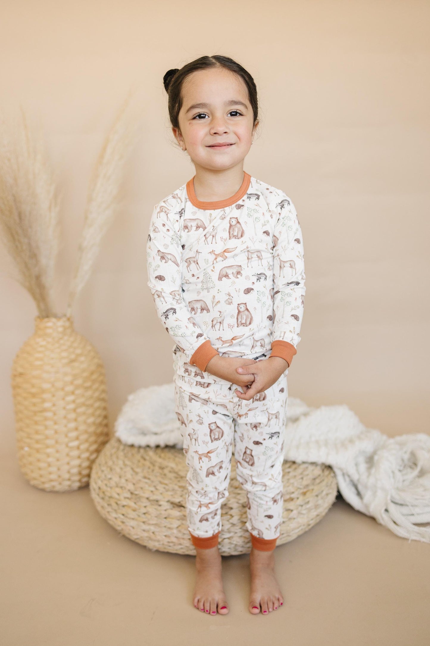 Forest Friends 2pc Bamboo Pajamas - Fall Woodland PJ Set for Toddlers and Kids by Little Joy Co., product view 3