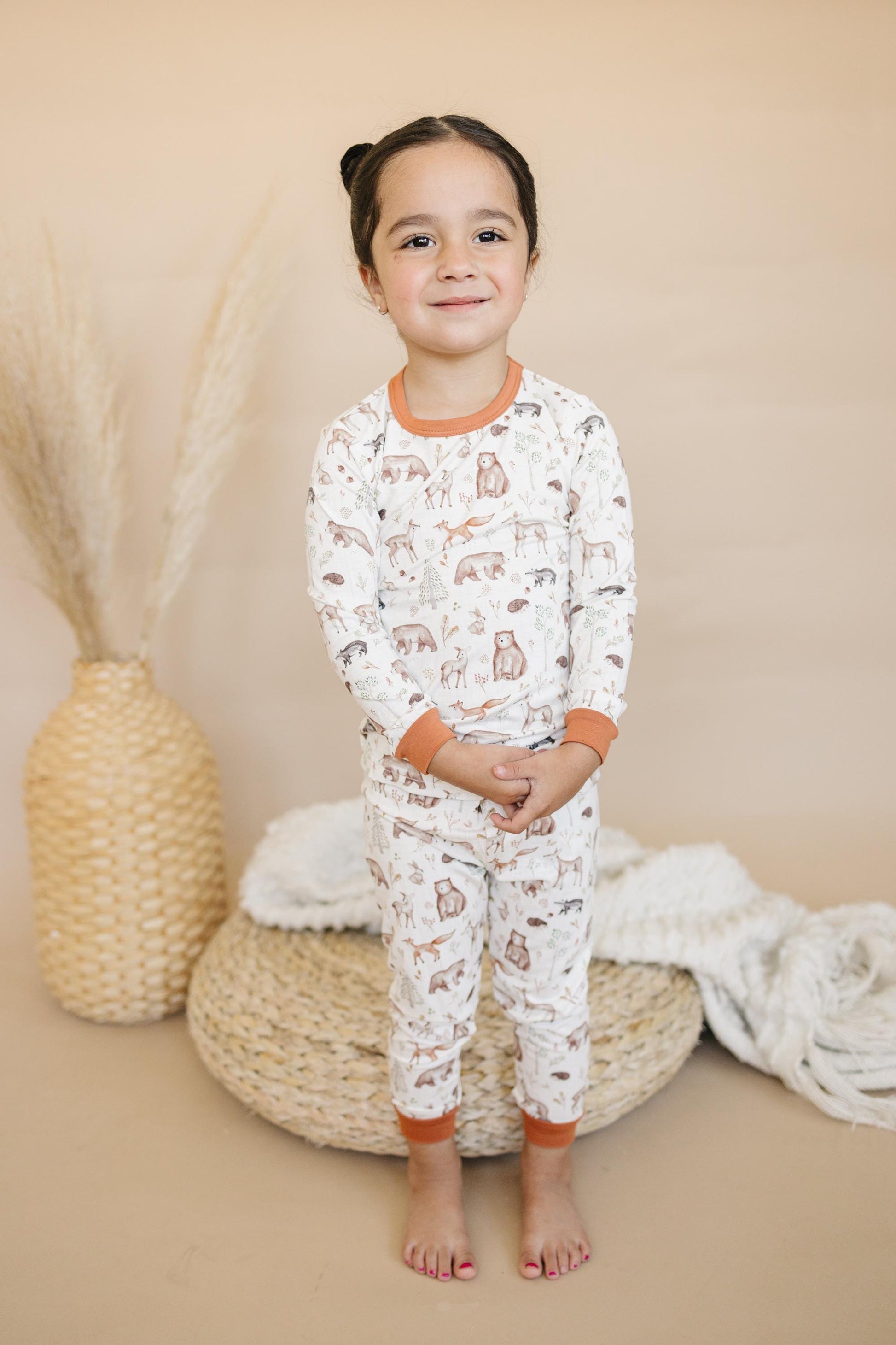 Forest Friends 2pc Bamboo Pajamas - Fall Woodland PJ Set for Toddlers and Kids by Little Joy Co., product view 3