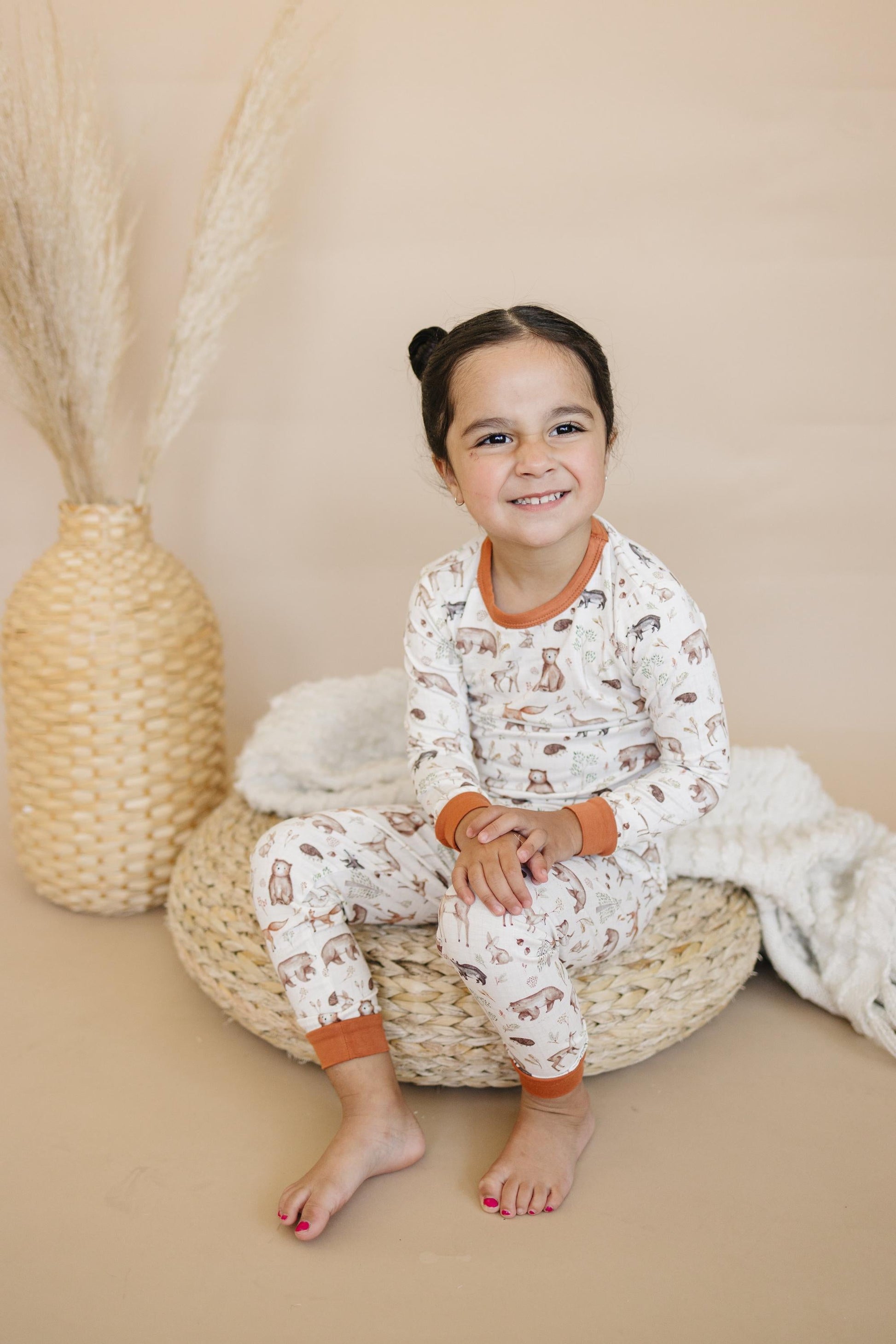 Forest Friends 2pc Bamboo Pajamas - Fall Woodland PJ Set for Toddlers and Kids by Little Joy Co., product view 5