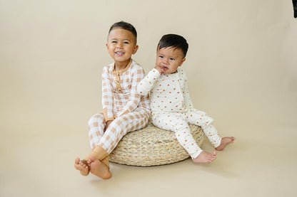 Golden Gingham 2pc Henley Bamboo Pajamas - Fall & Halloween Soft Baby PJs by Little Joy Co., product view 5