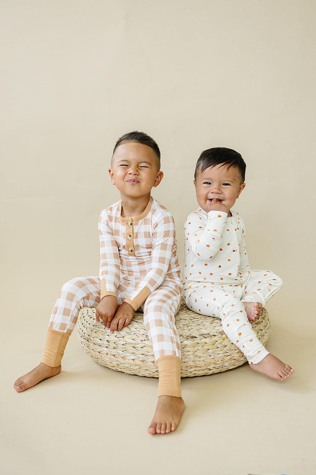 Golden Gingham 2pc Henley Bamboo Pajamas - Fall & Halloween Soft Baby PJs by Little Joy Co., product view 6