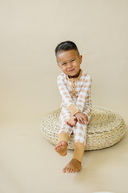 Golden Gingham 2pc Henley Bamboo Pajamas - Fall & Halloween Soft Baby PJs by Little Joy Co., product view 7