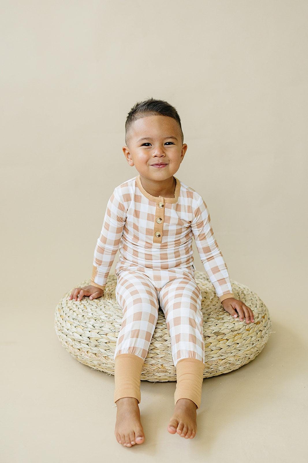 Golden Gingham 2pc Henley Bamboo Pajamas - Fall & Halloween Soft Baby PJs by Little Joy Co., product view 9