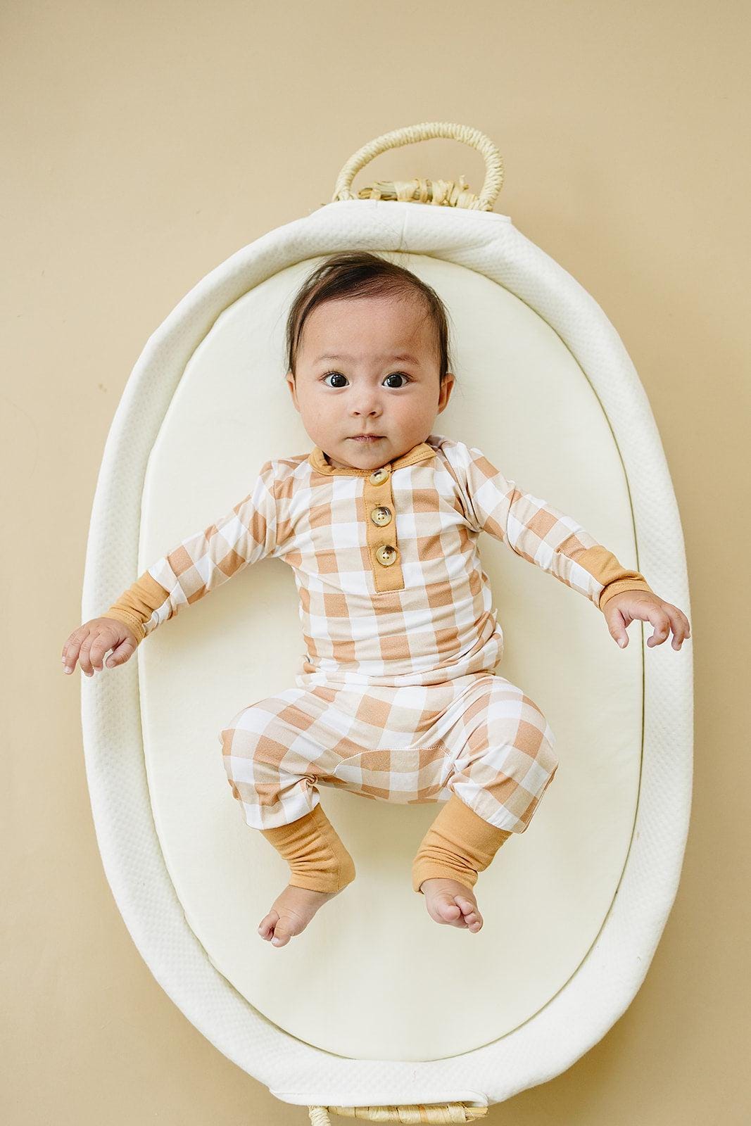 Golden Gingham 2pc Henley Bamboo Pajamas - Fall & Halloween Soft Baby PJs by Little Joy Co.
