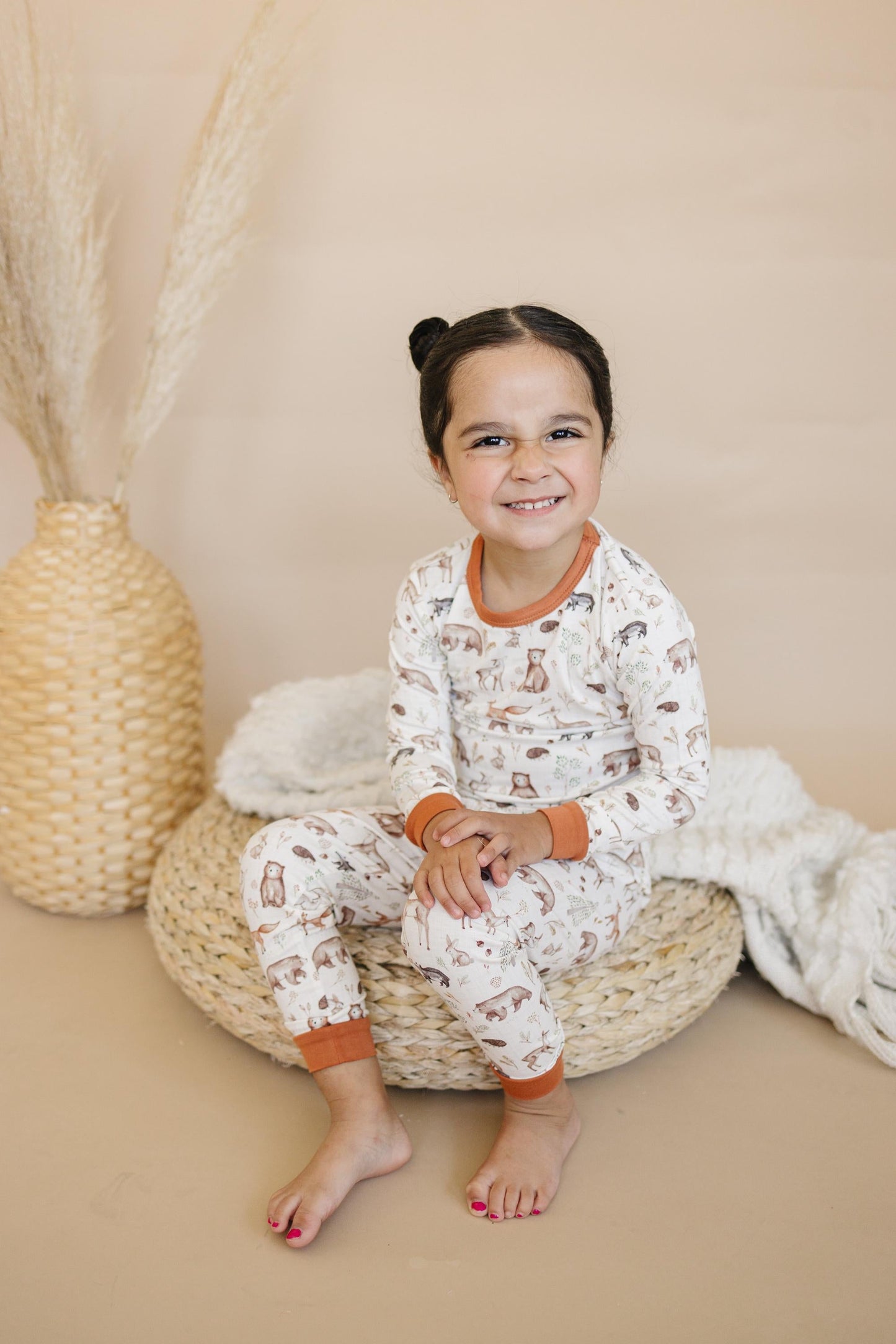 Forest Friends 2pc Bamboo Pajamas - Fall Woodland PJ Set for Toddlers and Kids by Little Joy Co.