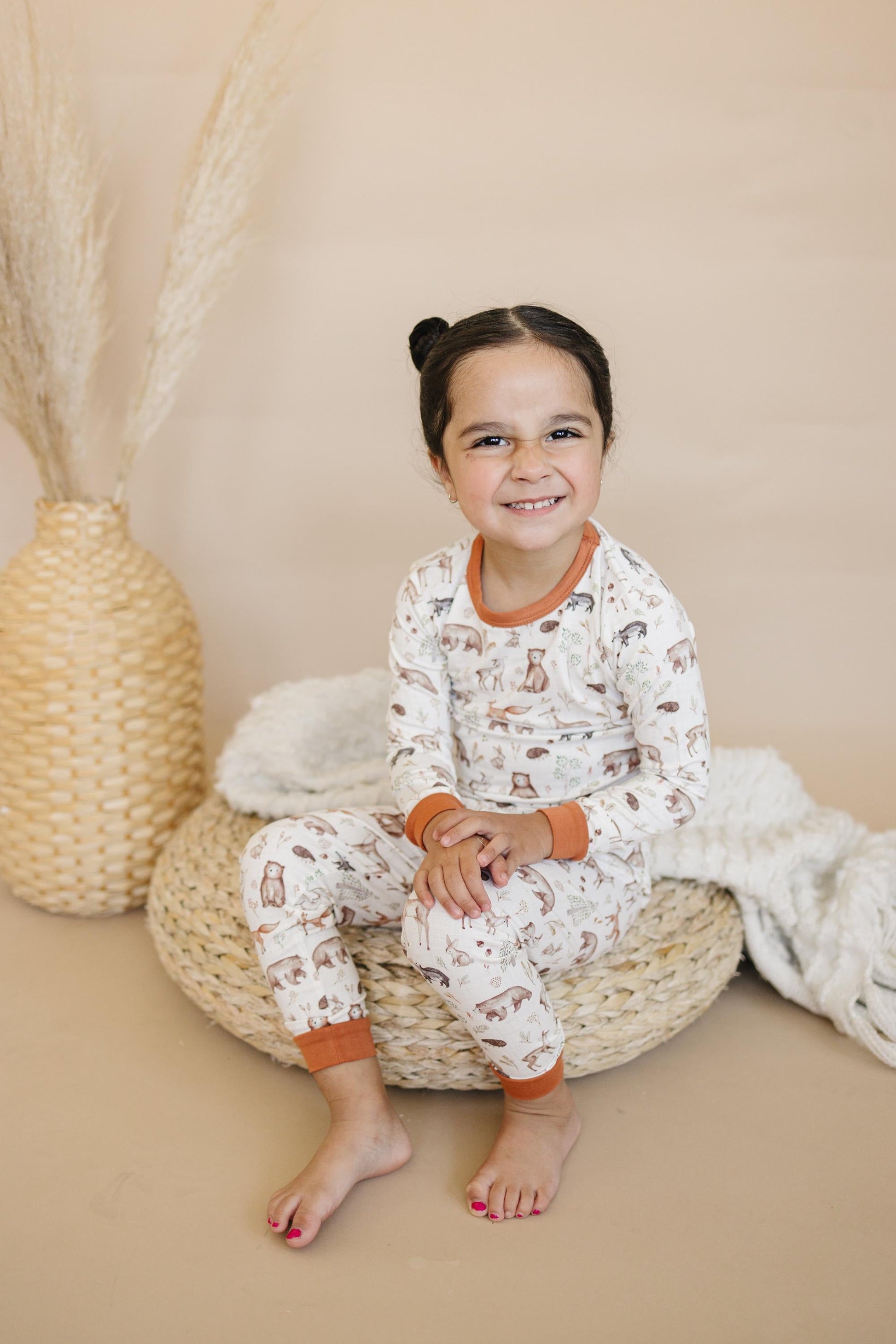 Forest Friends 2pc Bamboo Pajamas - Fall Woodland PJ Set for Toddlers and Kids by Little Joy Co.