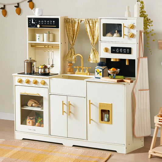 Tiny Land Iconic Wooden Play Kitchen – Cream, Ages 3+