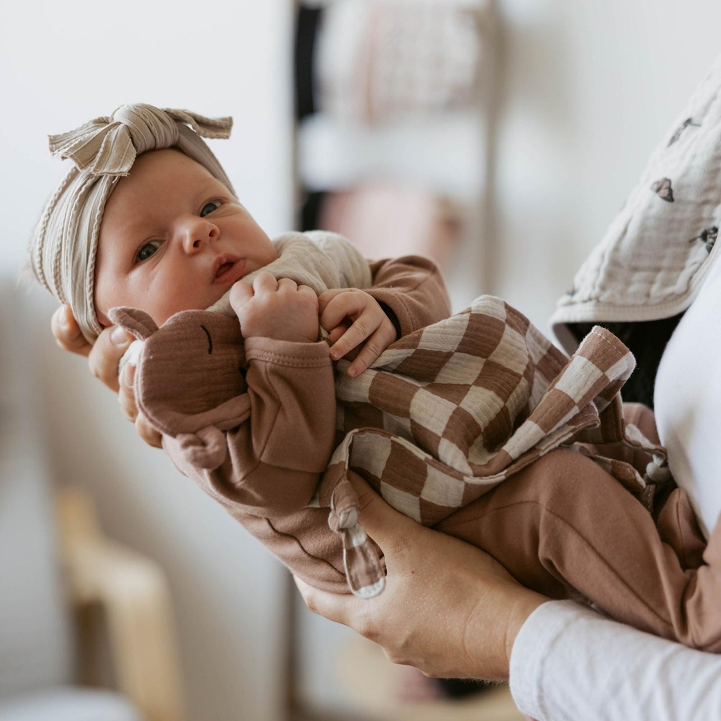100% Muslin Lovey - Rosewood Checker by Parker Baby Co., product view 2