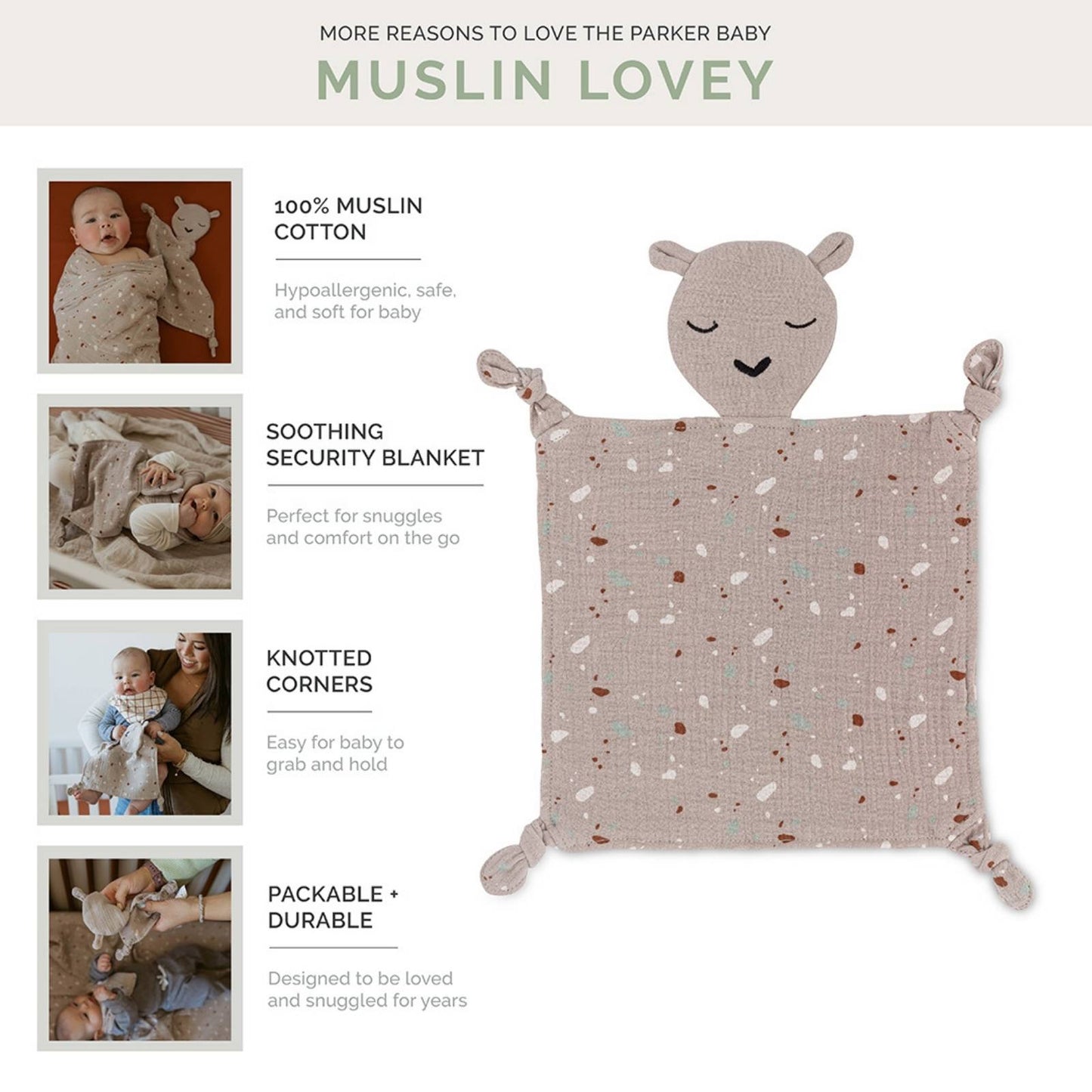100% Muslin Lovey - Alpaca by Parker Baby Co., product view 3