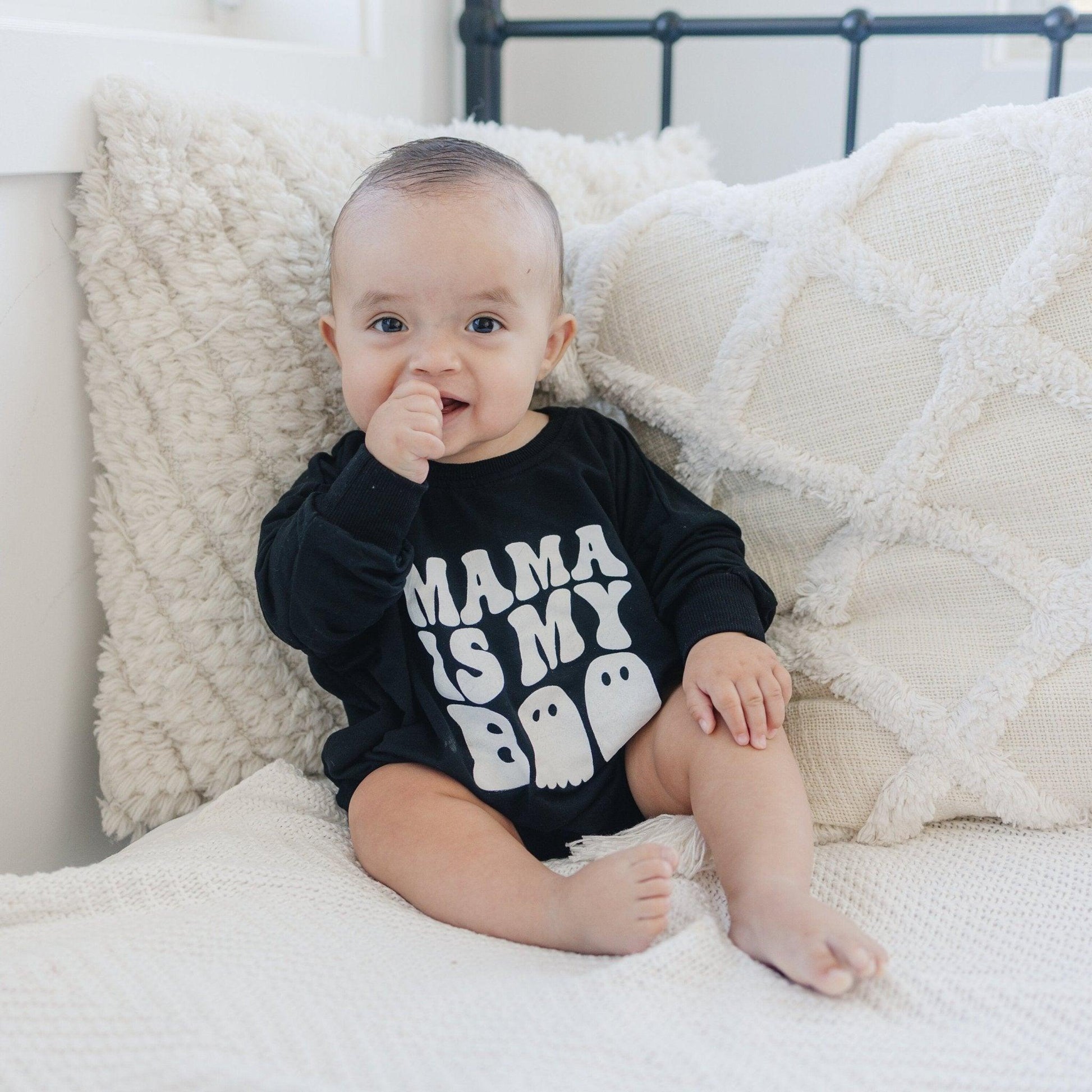 Mama Is My Boo Bamboo Sweatshirt Romper by Little Joy Co., product view 2