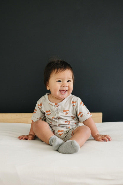 Mama Tattoo Hearts Bamboo Henley Romper by Little Joy Co., product view 6