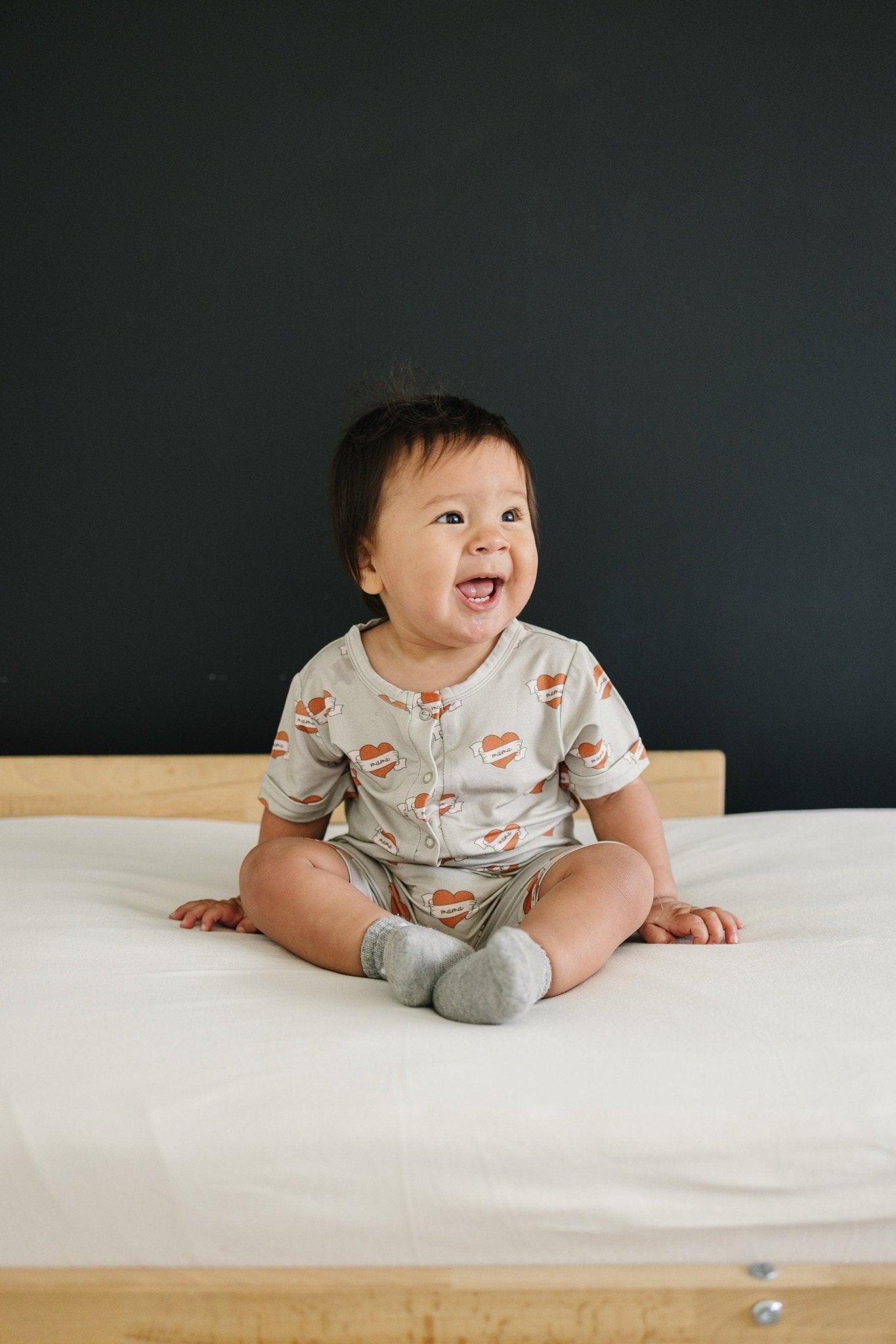 Mama Tattoo Hearts Bamboo Henley Romper by Little Joy Co., product view 5