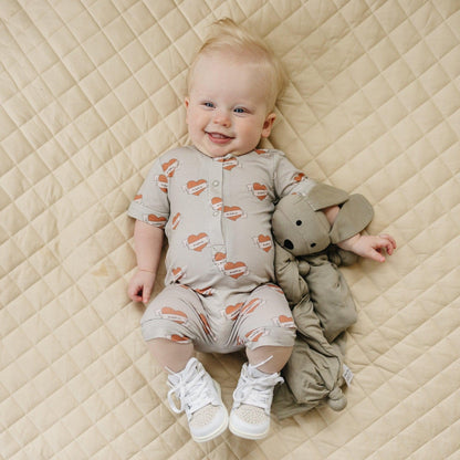 Mama Tattoo Hearts Bamboo Henley Romper by Little Joy Co.