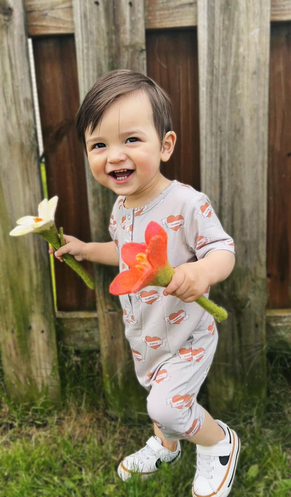 Mama Tattoo Hearts Bamboo Henley Romper by Little Joy Co., product view 10