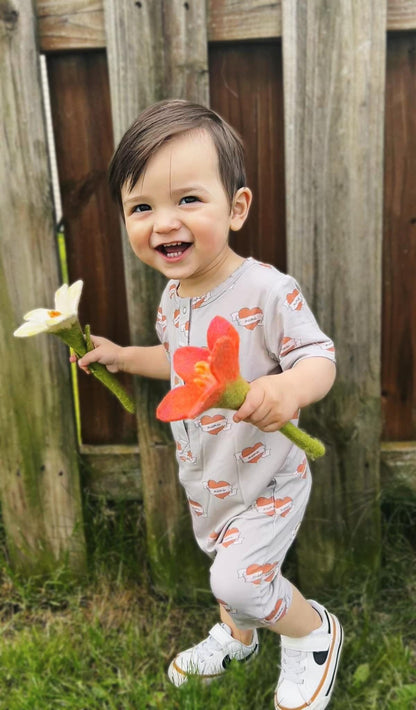 Mama Tattoo Hearts Bamboo Henley Romper by Little Joy Co., product view 10