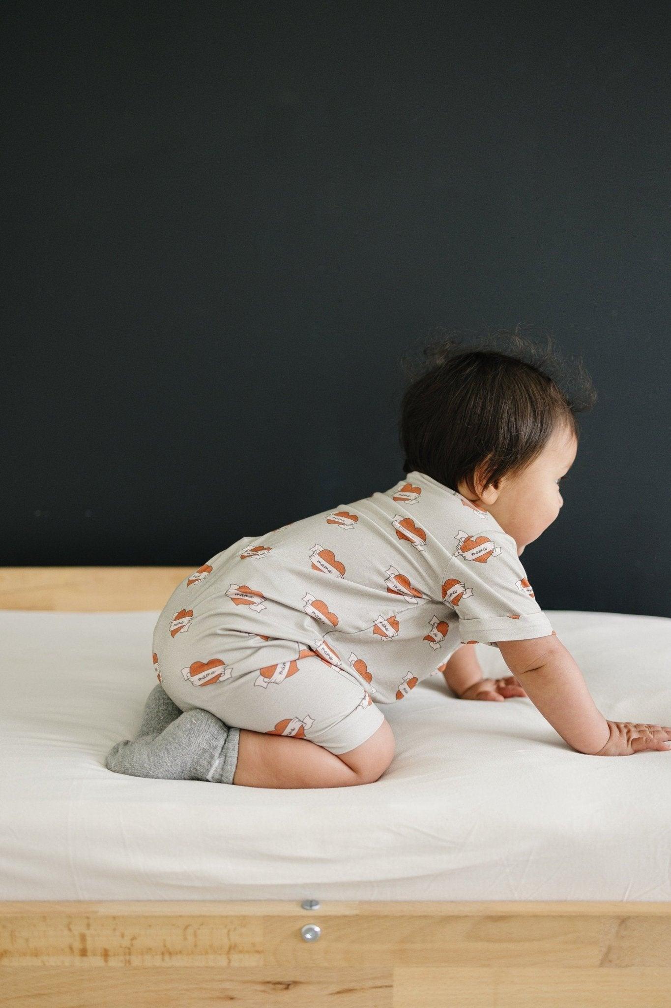 Mama Tattoo Hearts Bamboo Henley Romper by Little Joy Co., product view 7