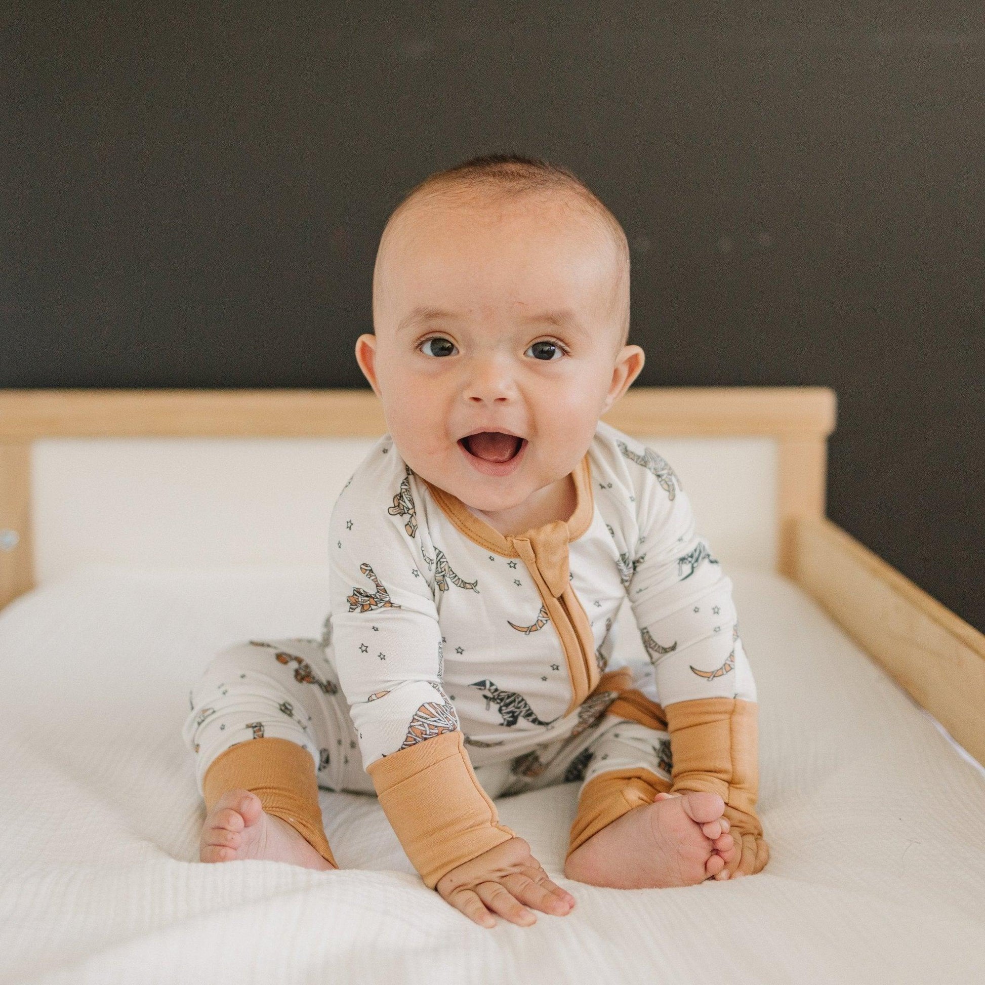 Mummy-Saurus Rex Bamboo Zippy Romper *Newborn & 0-3 months only by Little Joy Co., product view 2