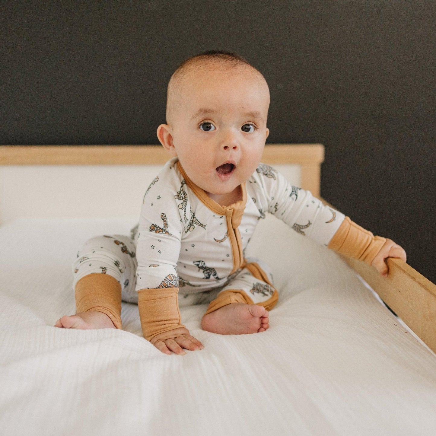 Mummy-Saurus Rex Bamboo Zippy Romper *Newborn & 0-3 months only by Little Joy Co., product view 3
