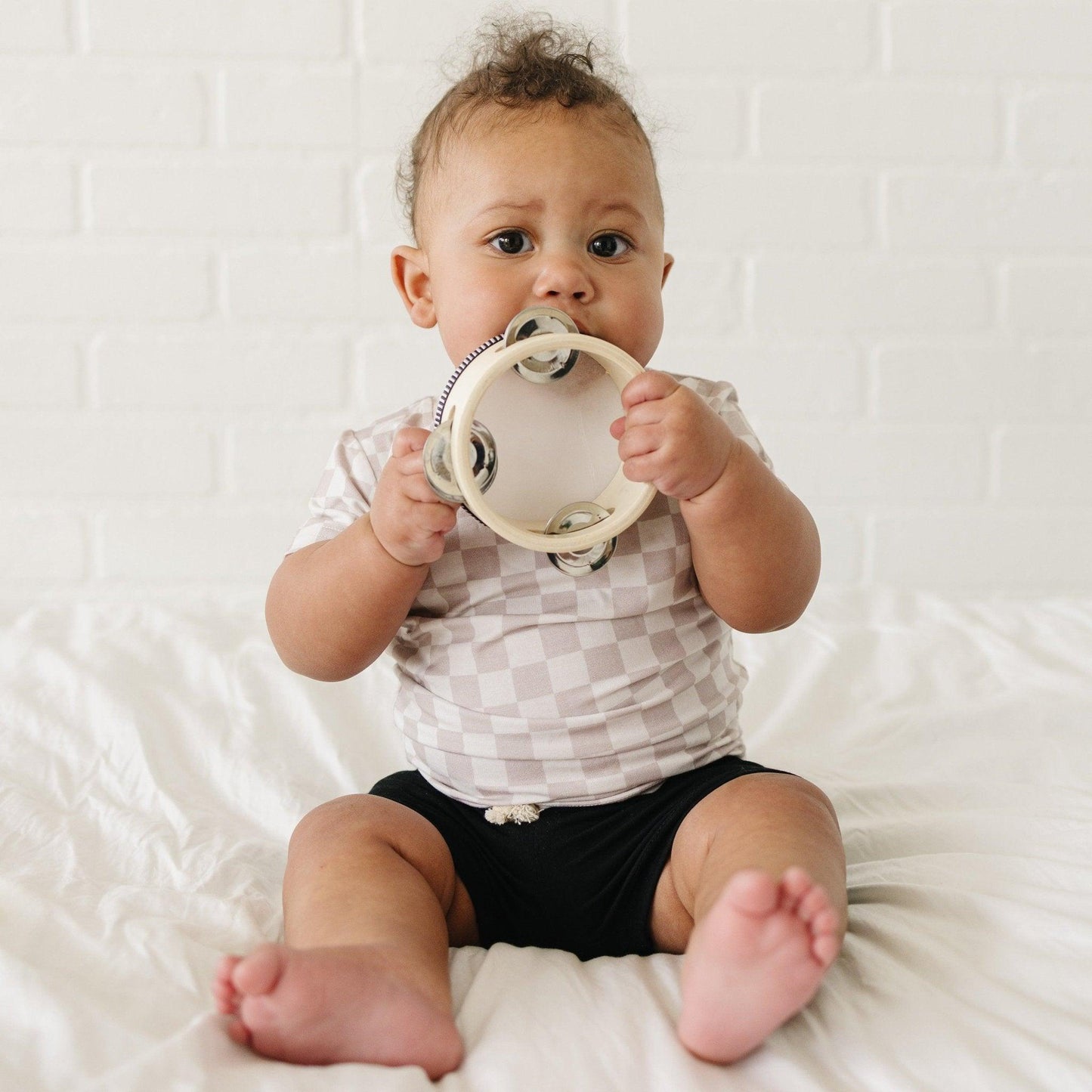 Neutral Checkered Bamboo Tee *Sizes 3/6m & sz 6 left by Little Joy Co., product view 9