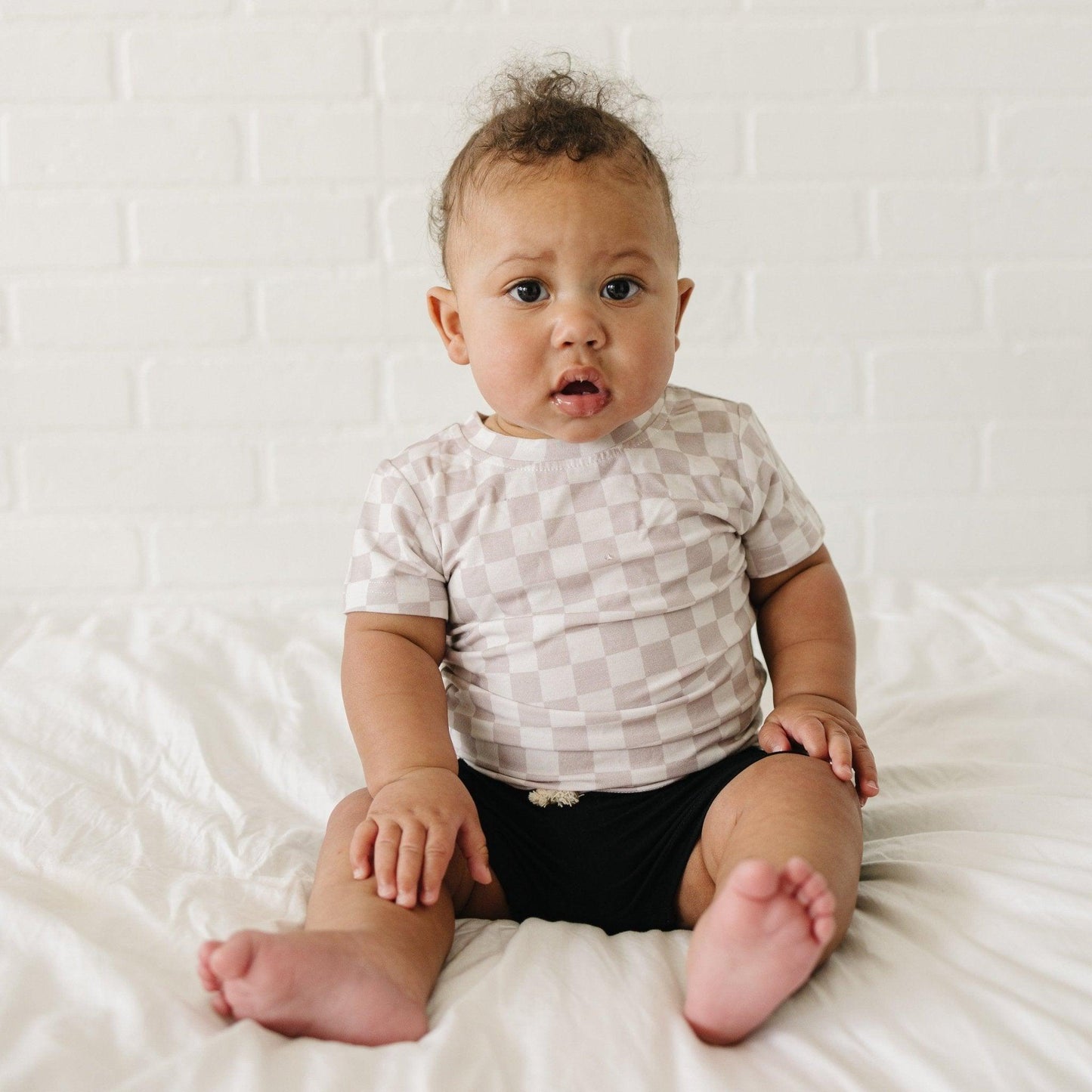 Neutral Checkered Bamboo Tee *Sizes 3/6m & sz 6 left by Little Joy Co., product view 10
