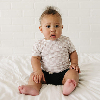 Neutral Checkered Bamboo Tee *Sizes 3/6m & sz 6 left by Little Joy Co., product view 10