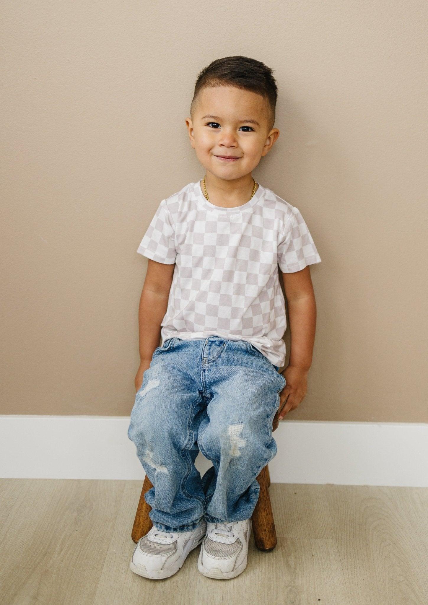 Neutral Checkered Bamboo Tee *Sizes 3/6m & sz 6 left by Little Joy Co., product view 5