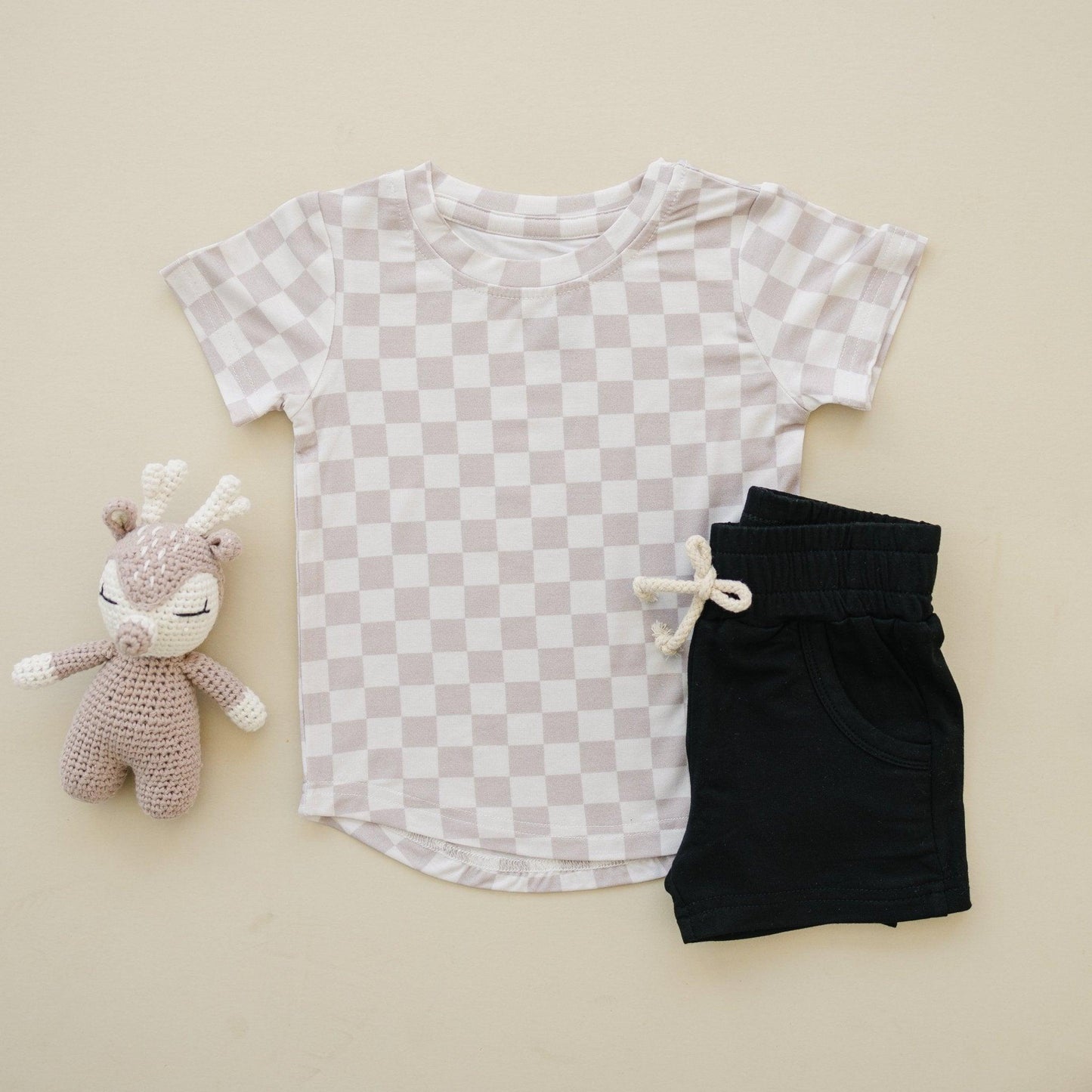 Neutral Checkered Bamboo Tee *Sizes 3/6m & sz 6 left by Little Joy Co., product view 2