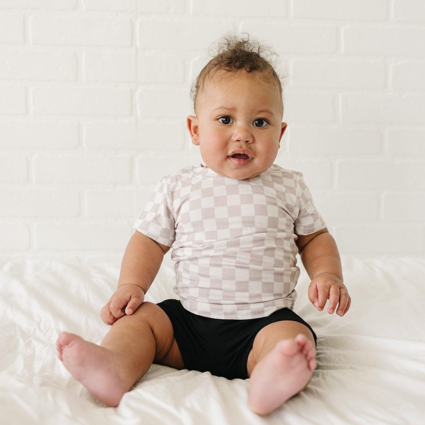 Neutral Checkered Bamboo Tee *Sizes 3/6m & sz 6 left by Little Joy Co., product view 8